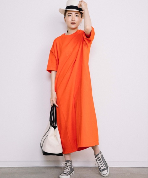 Chaco closet（チャコ クローゼット）の「サイドポケット付き半袖ロングマキシ丈ワンピース（ワンピース・レディース・ブラック/ベージュ/ネイビー/オレンジ/イエロー・FREE）」の20枚目の写真