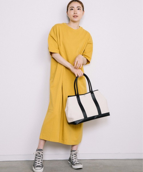 Chaco closet（チャコ クローゼット）の「サイドポケット付き半袖ロングマキシ丈ワンピース（ワンピース・レディース・ブラック/ベージュ/ネイビー/オレンジ/イエロー・FREE）」の9枚目の写真