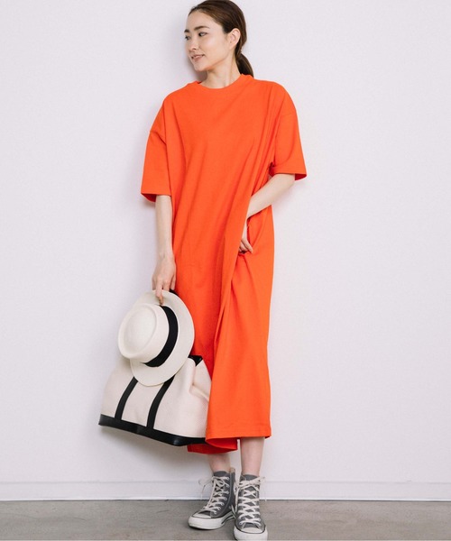 Chaco closet（チャコ クローゼット）の「サイドポケット付き半袖ロングマキシ丈ワンピース（ワンピース・レディース・ブラック/ベージュ/ネイビー/オレンジ/イエロー・FREE）」の17枚目の写真