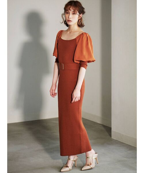 RESEXXY（リゼクシー）の「ボリュームパフニットワンピース（ワンピース・レディース・ホワイト/ブラック/オレンジ/ラベンダー・FREE）」の5枚目の写真