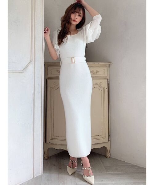 RESEXXY（リゼクシー）の「ボリュームパフニットワンピース（ワンピース・レディース・ホワイト/ブラック/オレンジ/ラベンダー・FREE）」の7枚目の写真