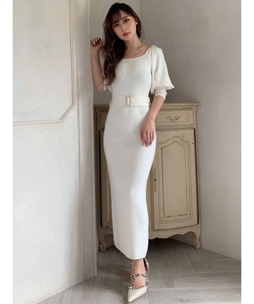 RESEXXY（リゼクシー）の「ボリュームパフニットワンピース（ワンピース・レディース・ホワイト/ブラック/オレンジ/ラベンダー・FREE）」の8枚目の写真