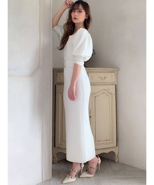 RESEXXY（リゼクシー）の「ボリュームパフニットワンピース（ワンピース・レディース・ホワイト/ブラック/オレンジ/ラベンダー・FREE）」の9枚目の写真