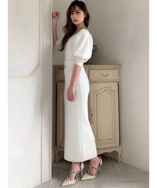 RESEXXY（リゼクシー）の「ボリュームパフニットワンピース（ワンピース・レディース・ホワイト/ブラック/オレンジ/ラベンダー・FREE）」の10枚目の写真