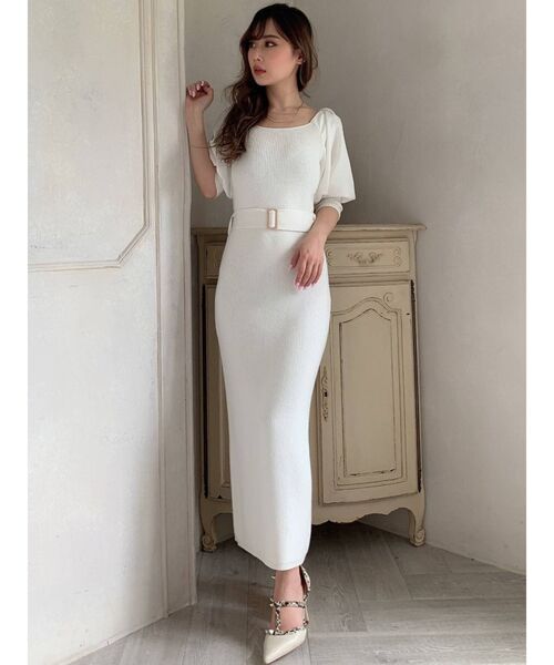 RESEXXY（リゼクシー）の「ボリュームパフニットワンピース（ワンピース・レディース・ホワイト/ブラック/オレンジ/ラベンダー・FREE）」の12枚目の写真