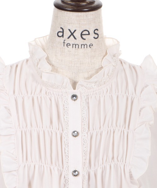 axes femme(アクシーズファム)の「ギャザーデザインフレア袖BL(シャツ/ブラウス・レディース・サックスブルー/キナリ/ブラック・MEDIUM/LARGE)」の4枚目の写真