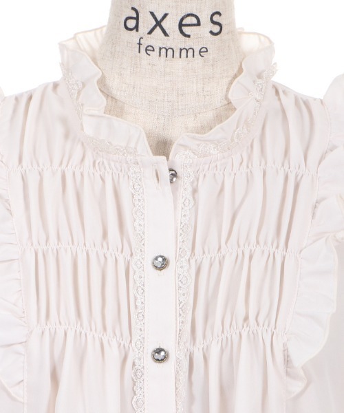 axes femme(アクシーズファム)の「ギャザーデザインフレア袖BL(シャツ/ブラウス・レディース・サックスブルー/キナリ/ブラック・MEDIUM/LARGE)」の17枚目の写真