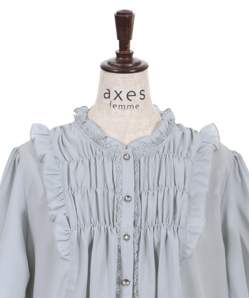 axes femme(アクシーズファム)の「ギャザーデザインフレア袖BL(シャツ/ブラウス・レディース・サックスブルー/キナリ/ブラック・MEDIUM/LARGE)」の10枚目の写真