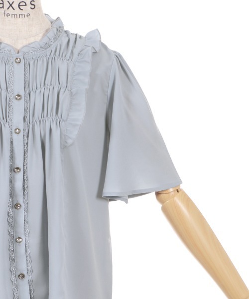 axes femme(アクシーズファム)の「ギャザーデザインフレア袖BL(シャツ/ブラウス・レディース・サックスブルー/キナリ/ブラック・MEDIUM/LARGE)」の7枚目の写真