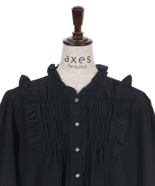 axes femme(アクシーズファム)の「ギャザーデザインフレア袖BL(シャツ/ブラウス・レディース・サックスブルー/キナリ/ブラック・MEDIUM/LARGE)」の5枚目の写真