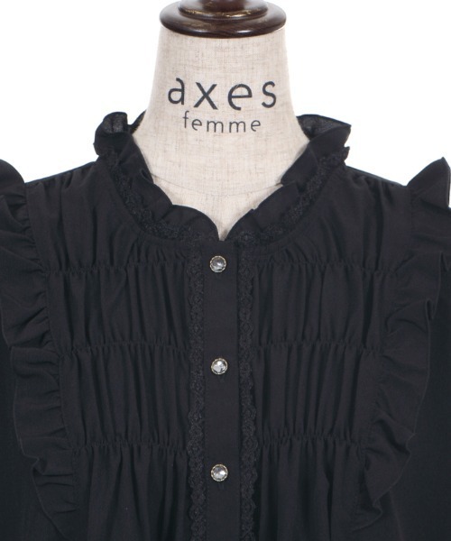 axes femme(アクシーズファム)の「ギャザーデザインフレア袖BL(シャツ/ブラウス・レディース・サックスブルー/キナリ/ブラック・MEDIUM/LARGE)」の9枚目の写真