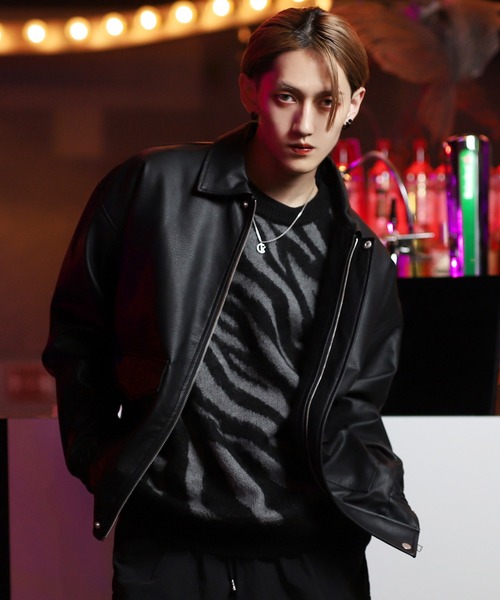 G.O.C（ジーオーシー）の「シンセティックレザーオーバーサイズブルゾン（ブルゾン・メンズ・ブラック・MEDIUM/LARGE）」の14枚目の写真