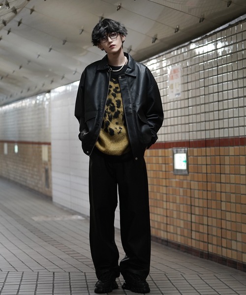 G.O.C（ジーオーシー）の「シンセティックレザーオーバーサイズブルゾン（ブルゾン・メンズ・ブラック・MEDIUM/LARGE）」の13枚目の写真