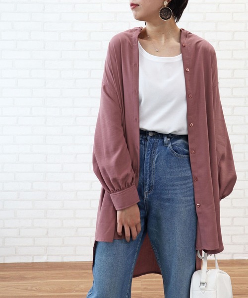 BELLUNA(ベルーナ)の「ツイル素材バンドカラーチュニック(チュニック・レディース・ダークブラウン/ネイビー/モカ/ローズ・MEDIUM/LARGE/X-LARGE)」の4枚目の写真