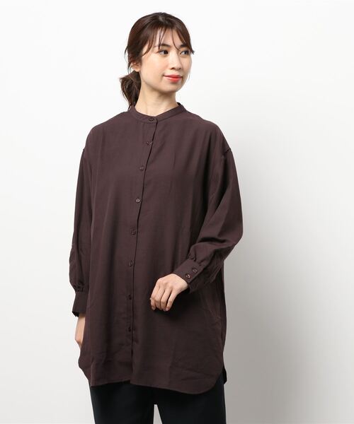 BELLUNA(ベルーナ)の「ツイル素材バンドカラーチュニック(チュニック・レディース・ダークブラウン/ネイビー/モカ/ローズ・MEDIUM/LARGE/X-LARGE)」の10枚目の写真
