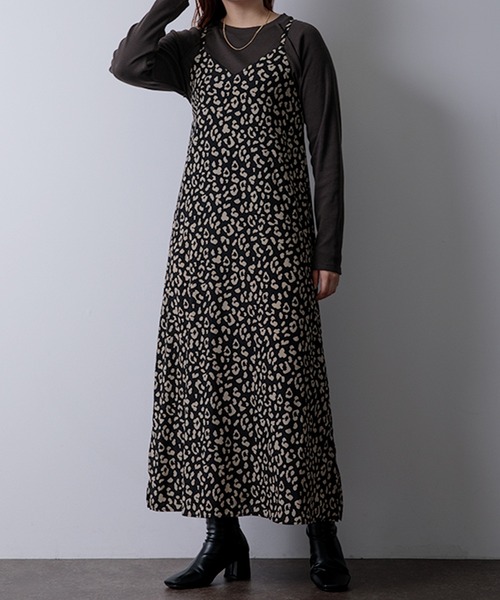 Adoon plain(アドーンプレーン)の「【360°美シルエット!】アソートキャミワンピース(ワンピース・レディース・ダークブラウン/レオパード・FREE)」の2枚目の写真