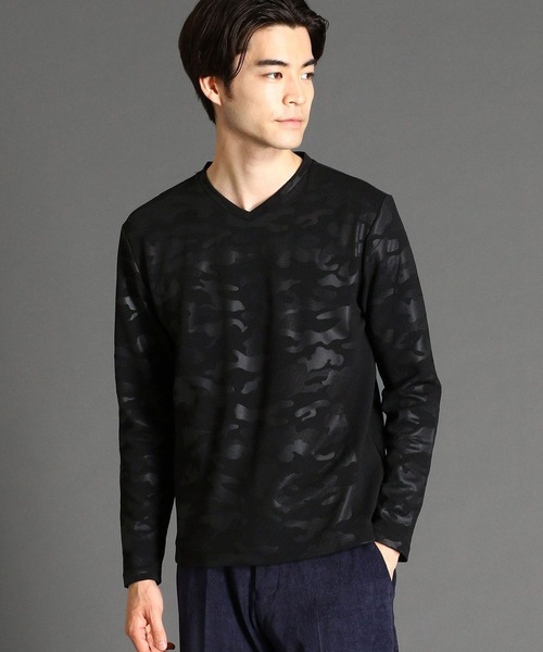 HIDEAWAYS NICOLE(ハイダウェイニコル)の「迷彩柄長袖カットソー(Tシャツ/カットソー・メンズ・ブラック/オフホワイト/グレイッシュベージュ・MEDIUM/LARGE/X-LARGE)」の1枚目の写真