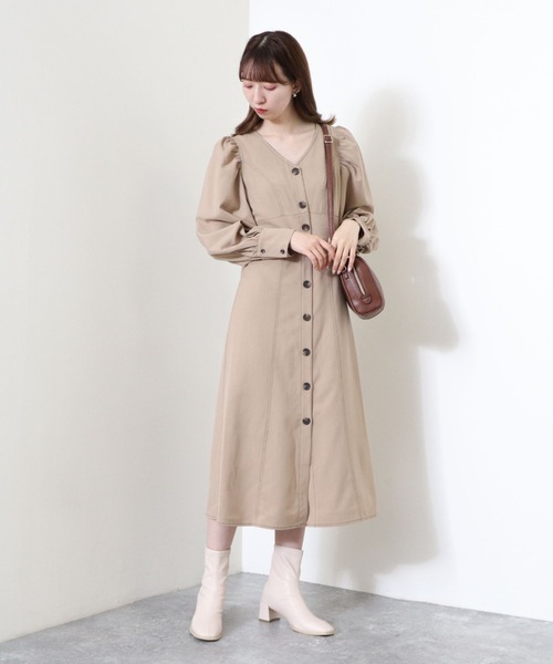 archives(アルシーヴ)の「配色ステッチIラインワンピース(ワンピース・レディース・ブラウン/ベージュ/グレイッシュベージュ・MEDIUM)」の9枚目の写真