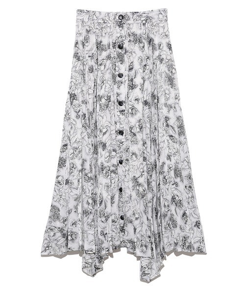 SNIDEL（スナイデル）の「フロントボタンイレヘムプリントスカート（スカート・レディース・オフホワイト/ブルー/ベージュ系その他・1/0）」の9枚目の写真