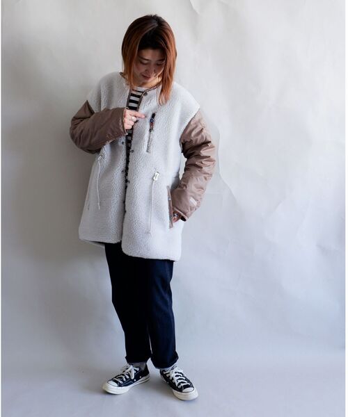 MANASTASH（マナスタッシュ）の「MANASTASH/マナスタッシュ　W's REVERSIBLE JACKET　ウィメンズリバーシブルジャケット　ボア（ブルゾン・レディース・ナチュラル/ブラック・MEDIUM）」の8枚目の写真