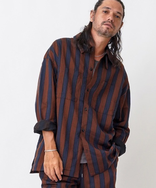 EGO TRIPPING(エゴトリッピング)の「ms4861- JOKER STRIPES OVERSHIRTS シャツ(シャツ/ブラウス・メンズ・オレンジ系その他/ホワイト×ネイビー/ブラック×ブルー・46/48)」の3枚目の写真
