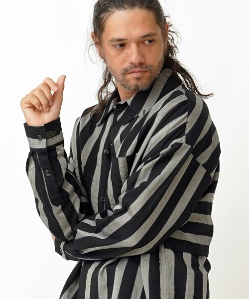 EGO TRIPPING(エゴトリッピング)の「ms4861- JOKER STRIPES OVERSHIRTS シャツ(シャツ/ブラウス・メンズ・オレンジ系その他/ホワイト×ネイビー/ブラック×ブルー・46/48)」の1枚目の写真