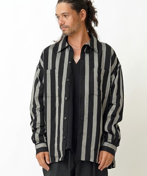 EGO TRIPPING(エゴトリッピング)の「ms4861- JOKER STRIPES OVERSHIRTS シャツ(シャツ/ブラウス・メンズ・オレンジ系その他/ホワイト×ネイビー/ブラック×ブルー・46/48)」の14枚目の写真