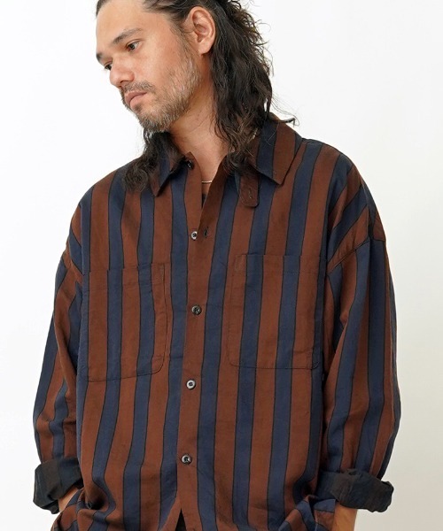 EGO TRIPPING(エゴトリッピング)の「ms4861- JOKER STRIPES OVERSHIRTS シャツ(シャツ/ブラウス・メンズ・オレンジ系その他/ホワイト×ネイビー/ブラック×ブルー・46/48)」の4枚目の写真