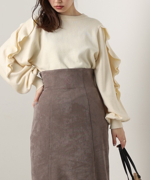 natural couture（ナチュラルクチュール）の「ラッフルスリーブニット（ニット/セーター・レディース・ブラック/オフホワイト/ミント/ラベンダー・FREE）」の2枚目の写真