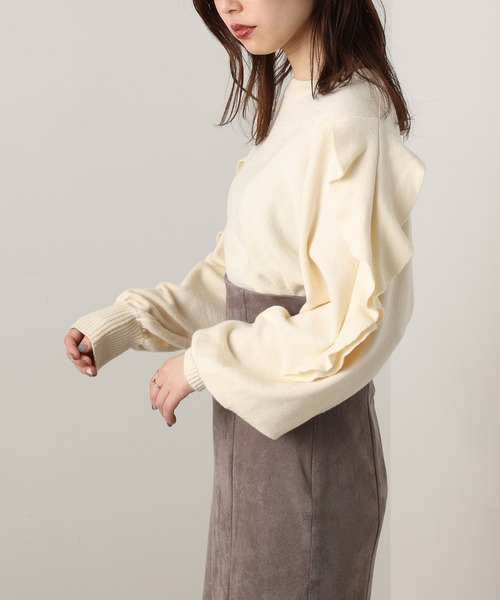 natural couture（ナチュラルクチュール）の「ラッフルスリーブニット（ニット/セーター・レディース・ブラック/オフホワイト/ミント/ラベンダー・FREE）」の7枚目の写真