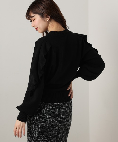 natural couture（ナチュラルクチュール）の「ラッフルスリーブニット（ニット/セーター・レディース・ブラック/オフホワイト/ミント/ラベンダー・FREE）」の8枚目の写真