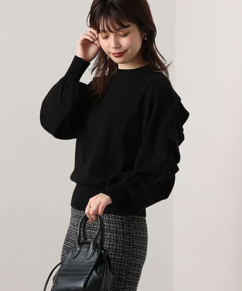 natural couture（ナチュラルクチュール）の「ラッフルスリーブニット（ニット/セーター・レディース・ブラック/オフホワイト/ミント/ラベンダー・FREE）」の9枚目の写真