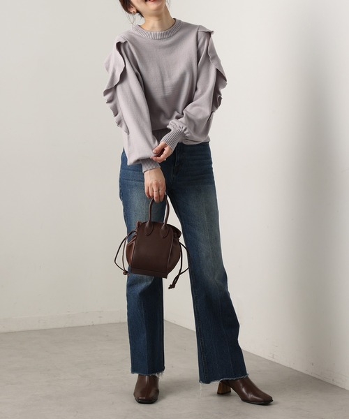 natural couture（ナチュラルクチュール）の「ラッフルスリーブニット（ニット/セーター・レディース・ブラック/オフホワイト/ミント/ラベンダー・FREE）」の14枚目の写真