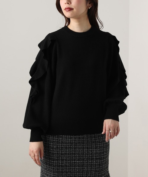 natural couture（ナチュラルクチュール）の「ラッフルスリーブニット（ニット/セーター・レディース・ブラック/オフホワイト/ミント/ラベンダー・FREE）」の17枚目の写真