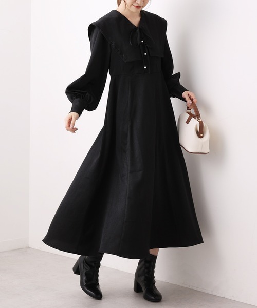 one after another NICE CLAUP(ワンアフターアナザーナイスクラップ)の「ビッグカラ―フレアワンピース(ワンピース・レディース・ブラック/ベージュ/モカ/その他1・FREE)」の2枚目の写真
