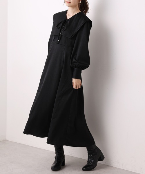 one after another NICE CLAUP(ワンアフターアナザーナイスクラップ)の「ビッグカラ―フレアワンピース(ワンピース・レディース・ブラック/ベージュ/モカ/その他1・FREE)」の9枚目の写真