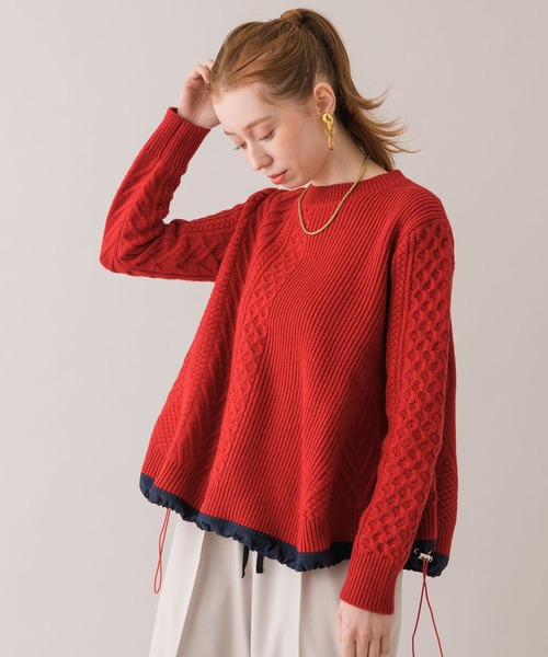 TRANOI(トラノイ)の「TRANOI ドロストケーブルニットクルー(ニット/セーター・レディース・ブラック/ベージュ/レッド・FREE)」の5枚目の写真