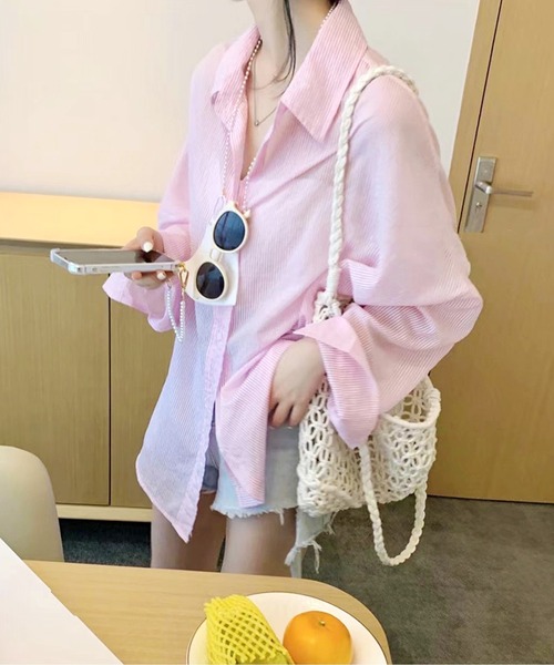 ブラウス シャツ シアーストライプレイヤード風シャツ レディース Trish ブラウス シャツ シアーストライプシャツ レディース