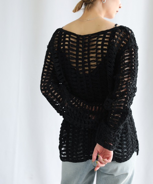 select MOCA（セレクトモカ）の「2022 SS Vネック透かし編みトップス（ニット/セーター・レディース・ブラック/ブラウン/アイボリー・FREE）」の15枚目の写真