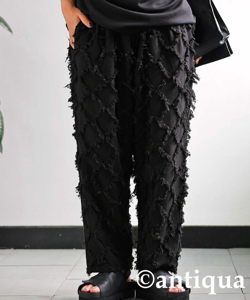antiqua(アンティカ)の「綿麻フリンジパンツ(その他パンツ・レディース・ブラック/ベージュ・FREE)」の1枚目の写真
