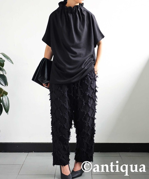 antiqua(アンティカ)の「綿麻フリンジパンツ(その他パンツ・レディース・ブラック/ベージュ・FREE)」の5枚目の写真