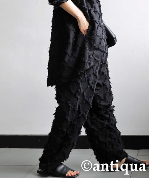 antiqua(アンティカ)の「綿麻フリンジパンツ(その他パンツ・レディース・ブラック/ベージュ・FREE)」の6枚目の写真
