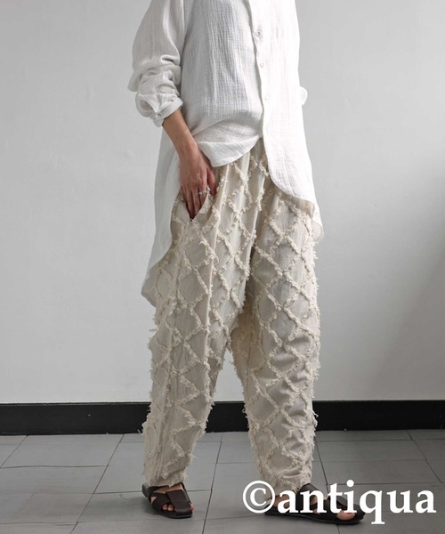 antiqua(アンティカ)の「綿麻フリンジパンツ(その他パンツ・レディース・ブラック/ベージュ・FREE)」の10枚目の写真