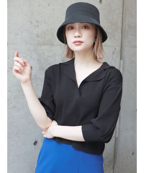 MURUA（ムルーア）の「ハイツイストハーフスリーブニットポロシャツ（ポロシャツ・レディース・アイボリー/グレー/ブラック/オレンジ/グリーン・FREE）」の18枚目の写真