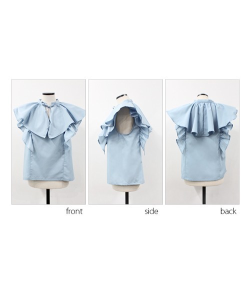 MODE ROBE（モードローブ）の「ダブルフリルノースリーブブラウス（シャツ/ブラウス・レディース・ブラック/ホワイト/ブルー・FREE）」の19枚目の写真