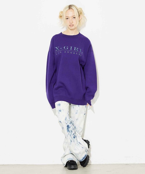 X-girl（エックスガール）の「EMBROIDERED SERIF LOGO KNIT（ニット/セーター・レディース・ブラック/パープル/グレー・ONE SIZE）」の19枚目の写真