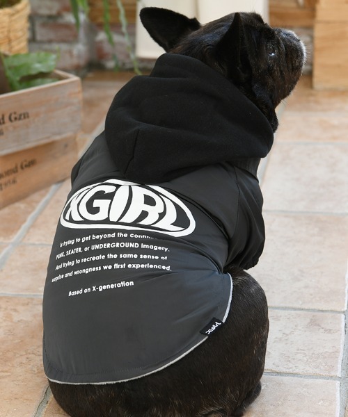 X-girl（エックスガール）の「X-girl/ワープロゴフード付きコーチジャケット（ペットウェア・レディース・ブラック/ベージュ・3S/M/L/2L/S/3M/XS/3L）」の2枚目の写真