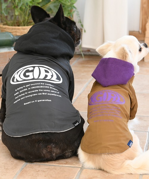 X-girl（エックスガール）の「X-girl/ワープロゴフード付きコーチジャケット（ペットウェア・レディース・ブラック/ベージュ・3S/M/L/2L/S/3M/XS/3L）」の3枚目の写真