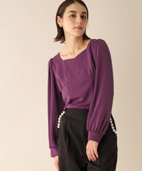 OPAQUE.CLIP（オペークドットクリップ）の「◆スクエアネックサテンブラウス（シャツ/ブラウス・レディース・パープル系/ブラック/ライトグレー・38）」の10枚目の写真