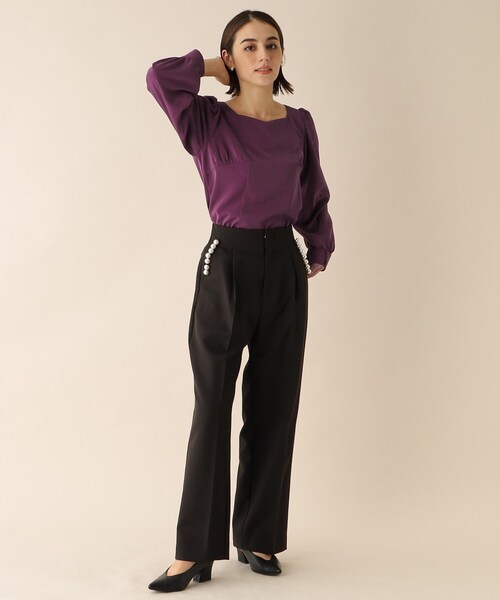 OPAQUE.CLIP（オペークドットクリップ）の「◆スクエアネックサテンブラウス（シャツ/ブラウス・レディース・パープル系/ブラック/ライトグレー・38）」の13枚目の写真